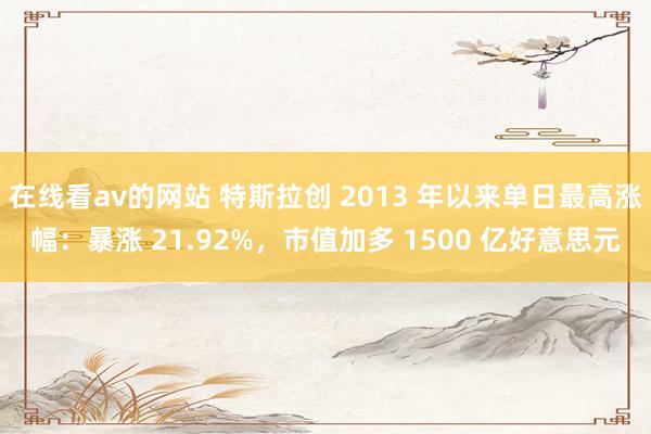 在线看av的网站 特斯拉创 2013 年以来单日最高涨幅：暴涨 21.92%，市值加多 1500 亿好意思元